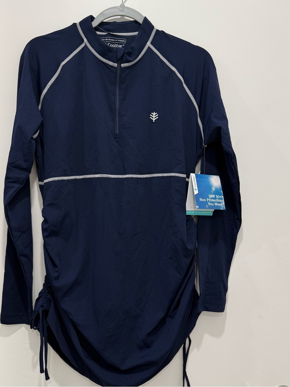 NWT Coolibar Lawai Ruche Swim Shirt Navy UPF 50+ Women’s Large